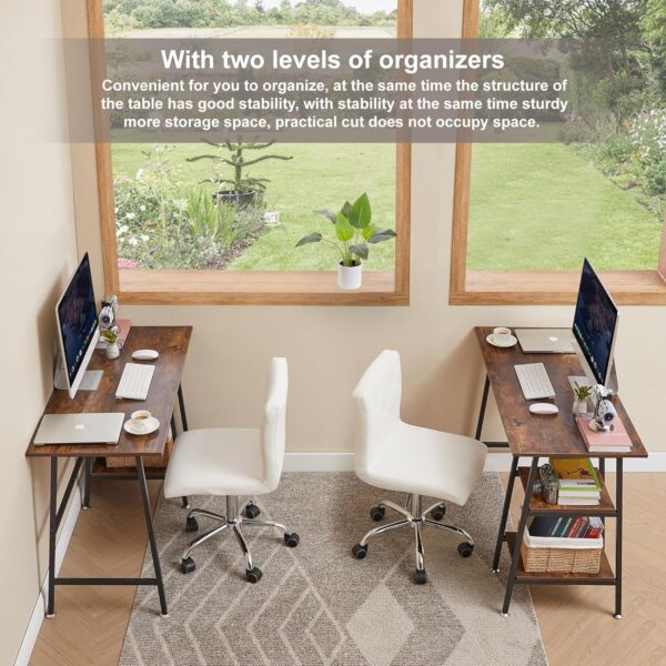 VECELO 43 Inch Computer Desk Writing Study Work Office Table Modern Desk with Shelves Wooden Desk for Home Bedroom,Walnut Desk - Image 5
