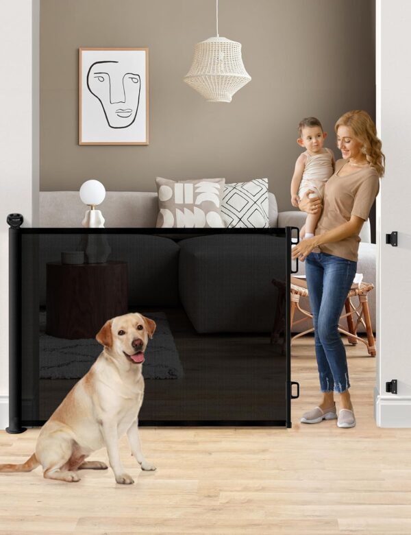 34'' Tall 71'' Wide Retractable Baby Gates for Doorways, Stairs, Hallways, Indoor/Outdoor, Durable Mesh Dog/Pet Gate, Child Safety Retractable Gate (Black)
