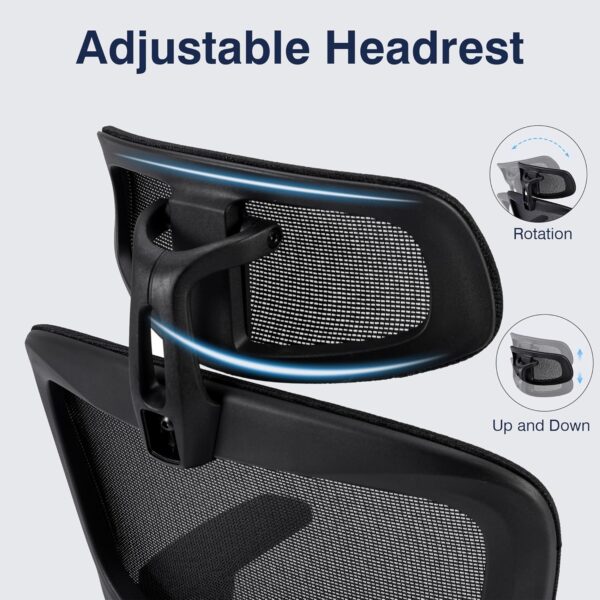 VECELO Swivel Ergonomic High Back Mesh Office Chair with Adjustable Headrest Armrest, Backrest Tilt Function, Lumbar Support for Executive/Computer Desk/Task Work - Image 7