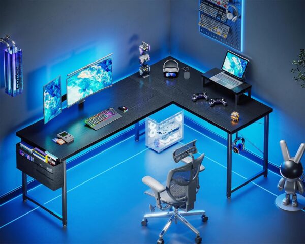 ODK L Shaped Desk, 66" Computer Corner Desk, Gaming Desk, Home Office Writing Desk with Monitor Shelf, Space-Saving Workstation Desk, Modern Simple Wooden Table, Easy to Assemble, Black - Image 8