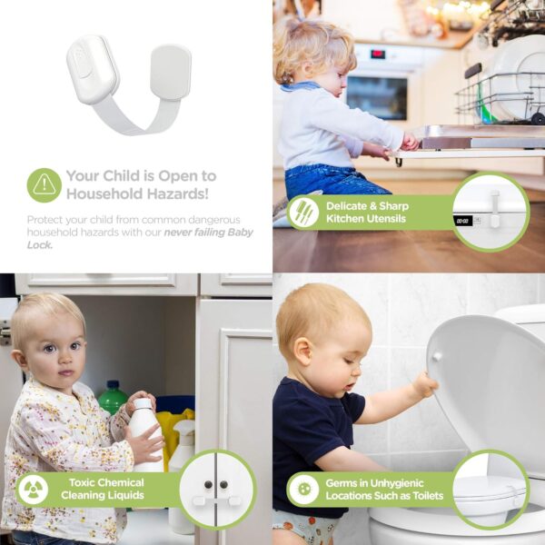 SKYLA HOMES Baby Locks (8-Pack) Child Safety Cabinet Proofing - Safe Quick and Easy 3M Adhesive Cabinet Drawer Door Latches No Screws & Magnets Multi-Purpose for Furniture Kitchen Ovens Toilet Seats - Image 2