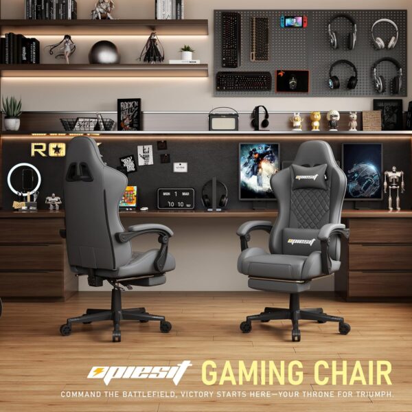 Gaming Chair - Ergonomic Office Chair with Lumbar Support & Pocket Spring Cushion,Heavy Duty 400lb Capacity, High-Back Computer Desk Chair for Home/Work Gray - Image 2
