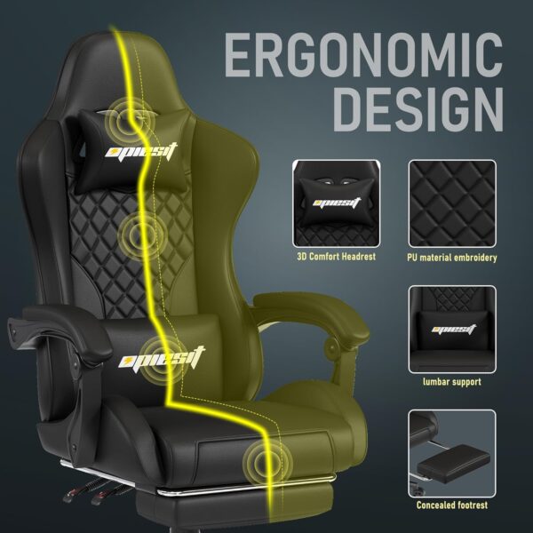 Ergonomic Gaming Chair - Heavy Duty 400lb Capacity Computer Chairs Office Chair for Adults,High-Back Design & Pocket Spring Cushion for Long Hours Sitting - Home & Computer Desk Chair Black - Image 5