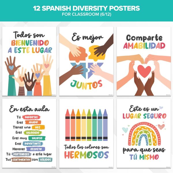 Decorably 12 Diversity Spanish Classroom Posters, 11x14in Matte-Laminated Inspirational Spanish Posters for Classroom High School - Image 3