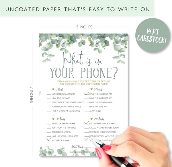 Baby Shower Games (Set of 6 Fun Activities for 25 Guests) - Neutral Greenery Floral Eucalyptus Theme - Perfect for Boy or Girl - 1 Game Printed Per Side - Image 4