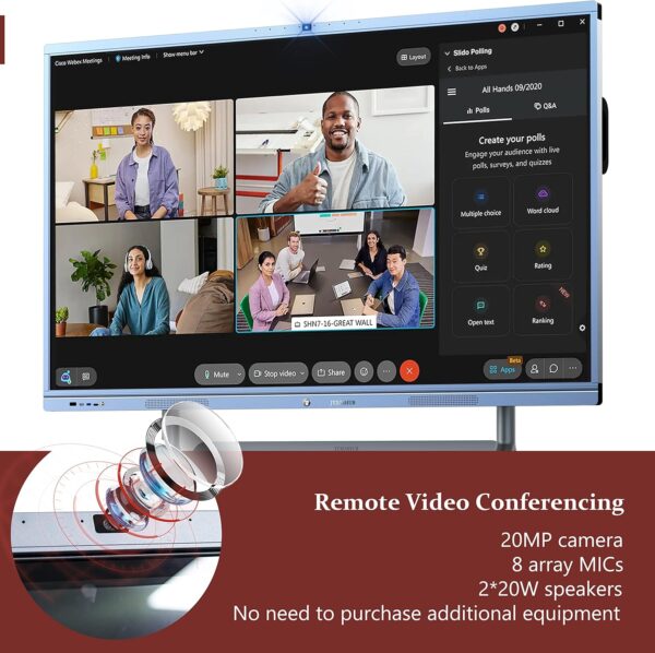 Smart Board Collaboration Hub, JYXOIHUB 65 Inch 4K Digital Electronic Whiteboard Built in Dual System and 20MP Camera for Classroom and Business, Interactive Whiteboard with Video Conference System - Image 4