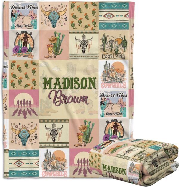 Cowgirl Baby Blankets for Girls, Western Baby Blankets, Personalized Baby Blankets, Pink Western Blankets for Baby Girl, Custom Baby Blankets with Name Plush Fleece Blankets for Newborn Daughter
