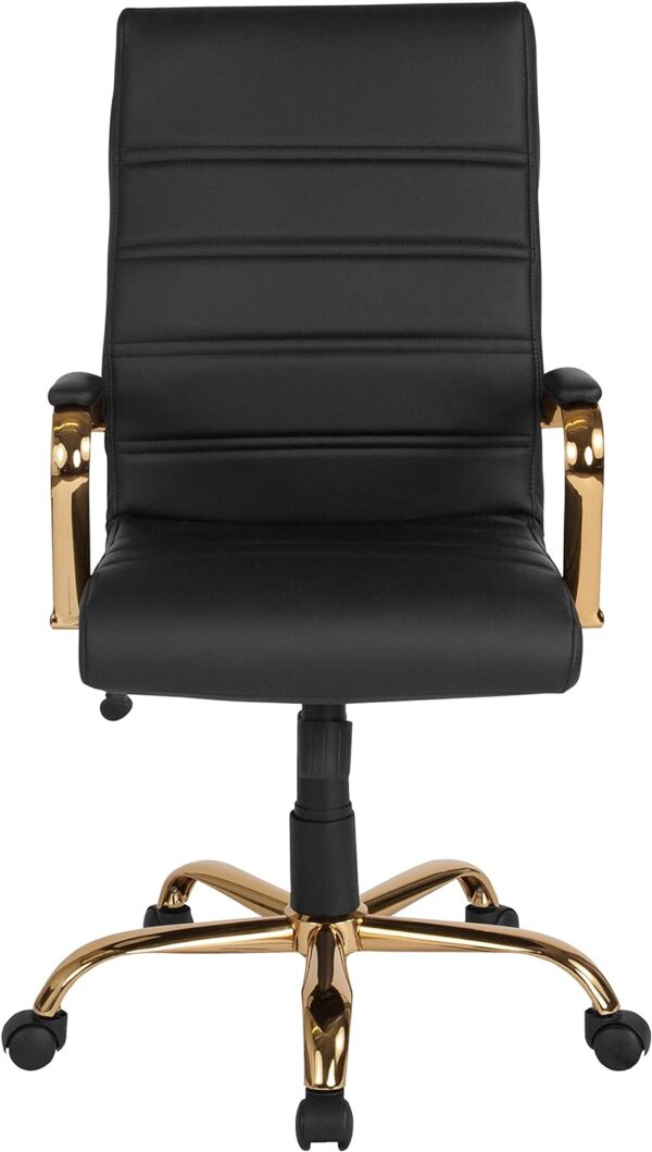 Flash Furniture Whitney High-Back Swivel LeatherSoft Desk Chair with Padded Seat and Armrests, Adjustable Height Padded Office Chair, Black/Gold - Image 7