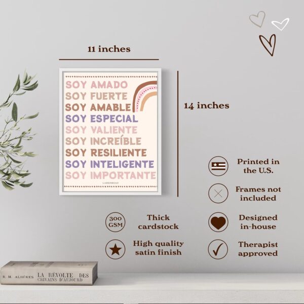 LARKINROAD Spanish Classroom Decor Positive Affirmations Wall Art (11 x 14 Unframed) Playroom, Boho Wall Art Inspirational Positive Quotes Spanish Quotes Kids Bedroom, Nursery Decor - Image 2