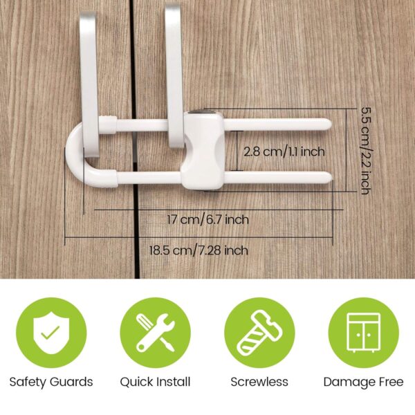 Jetec 10 Pieces Cabinet Locks for Babies, U-Shaped Proofing Drawers Safety Child Locks Adjustable, Easy to Use Childproof Latch for Knob Handle on Kitchen Door Storage Cupboard Closet (White) - Image 2