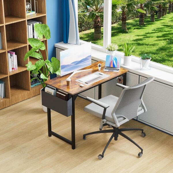 DUMOS 40 Inch Office Small Computer Desk Modern Simple Style Writing Study Work Table for Home Bedroom - Wood Brown - Image 5
