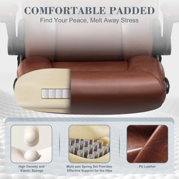 FelixKing Leather Office Chair, Small PU Ergonomic Desk Chairs, Comfy Computer Chair with Wheels and Flip-up Armrests, Adjustable Height Mid Back Executive Office Chairs for Short People - Brown - Image 7