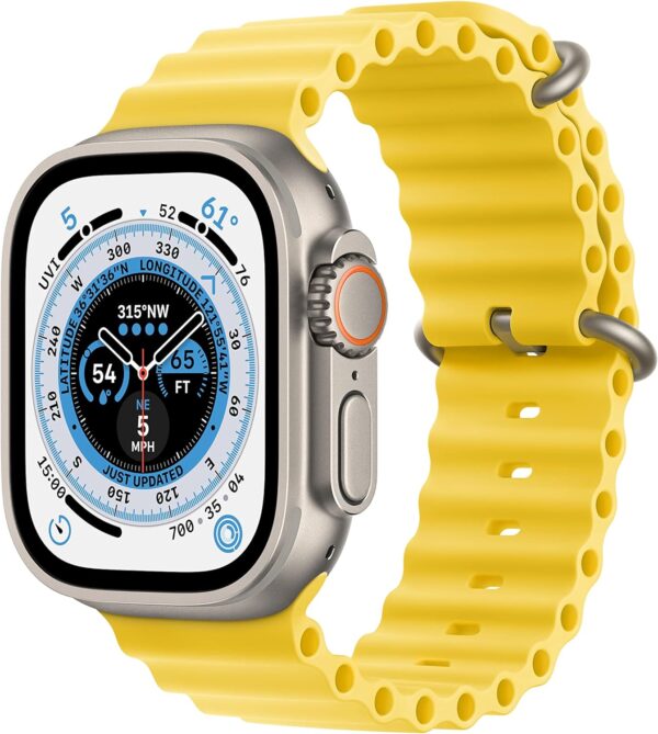 Apple Watch Ultra [GPS + Cellular 49mm] Titanium Case with Yellow Ocean Band, One Size (Renewed Premium)