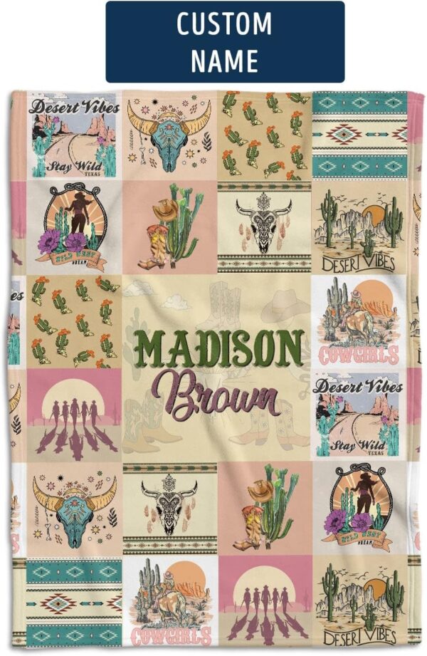 Cowgirl Baby Blankets for Girls, Western Baby Blankets, Personalized Baby Blankets, Pink Western Blankets for Baby Girl, Custom Baby Blankets with Name Plush Fleece Blankets for Newborn Daughter - Image 4