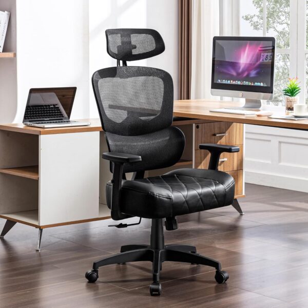 VECELO Swivel Ergonomic High Back Mesh Office Chair with Adjustable Headrest Armrest, Backrest Tilt Function, Lumbar Support for Executive/Computer Desk/Task Work - Image 8