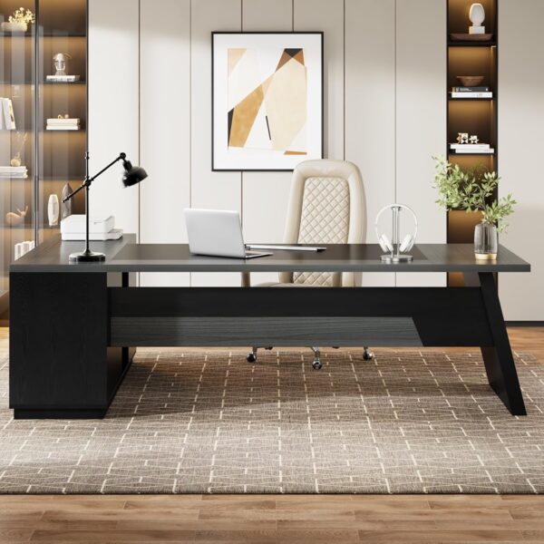 Tribesigns L-Shaped Executive Desk, 78" Modern Office Desk with Drawers and Lateral File Cabinet, Large Computer Table with Storage Shelves, Workstation for Home Office (Grey + Black) - Image 3