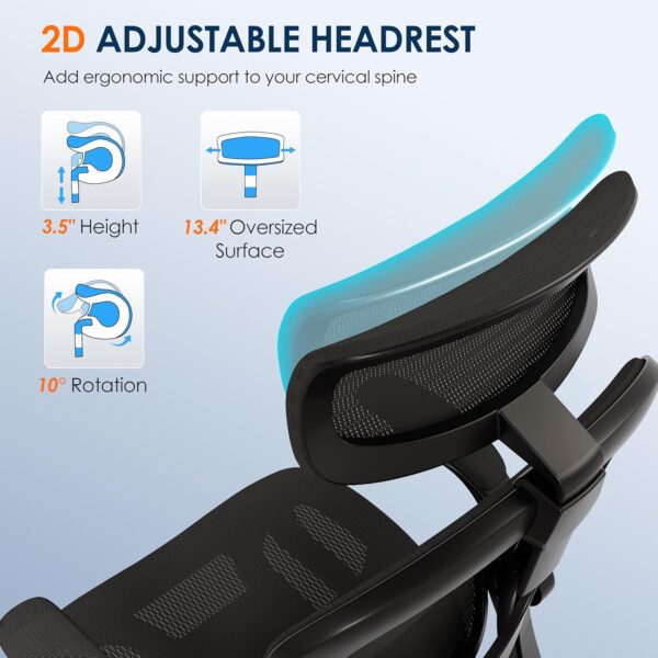 GABRYLLY Ergonomic Mesh Office Chair, Adjustable Home Desk Chair with Folding Armrest, 2D Headrest, Soft Seat and PU Wheel, Black Swivel Task Chair for Office, Business, Student (GY1108) - Image 7
