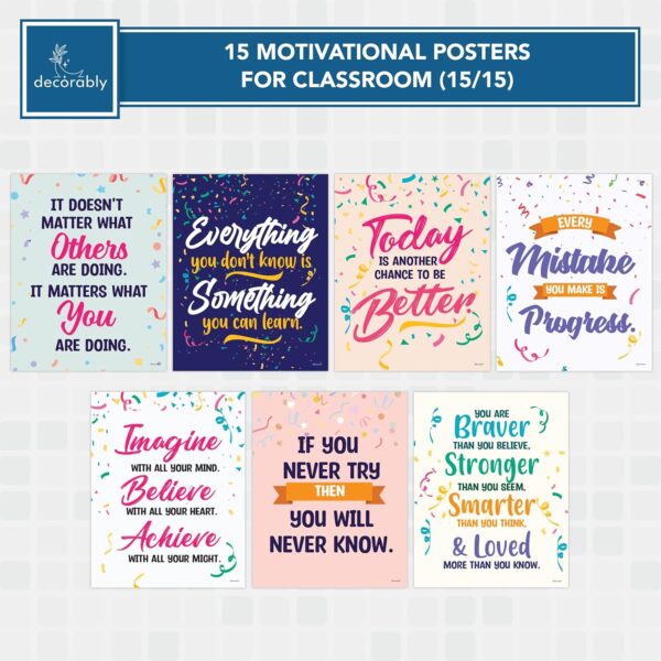 Decorably 15 Confetti Themed Inspirational Posters for Classroom, 11x14in Matte-Laminated Inspirational Classroom Posters - Image 3
