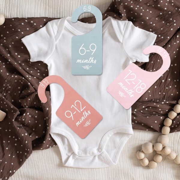 Waline 8Pcs Boho Design Hanging Wooden Colorful Baby Closet Size Hanger Organizer Double-Sided Newborn to 24 Months Thicken Baby Wardrobe Organizer - Image 7