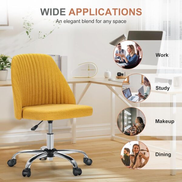 DUMOS Office Desk Chair, Modern Cute Rolling Vanity Swivel Task Chairs with Wheels, Comfortable Back Seat Armless for Home, Bedrooms, Office, Study, Student, Adults, Make-up, Dressing Room, Yellow - Image 8