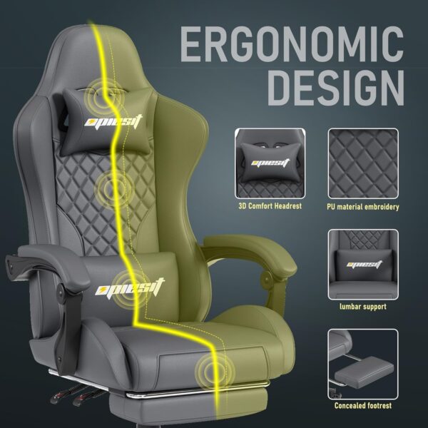 Gaming Chair - Ergonomic Office Chair with Lumbar Support & Pocket Spring Cushion,Heavy Duty 400lb Capacity, High-Back Computer Desk Chair for Home/Work Gray - Image 5