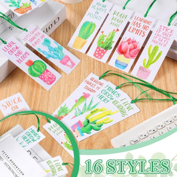 Jetec 80 Pieces Cactus Bookmarks Laminated Reading Bookmarks with 80 Pieces Ribbon Motivational Inspiring Quote Book Markers for Teacher Student Kids Classroom School Office - Image 4