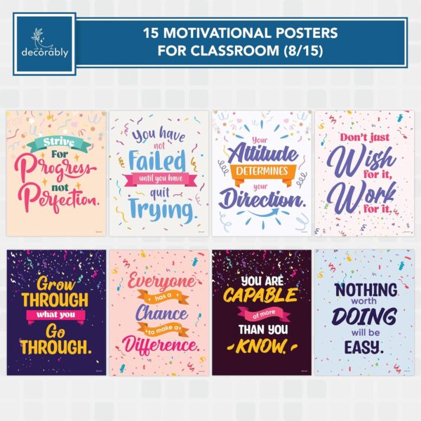 Decorably 15 Confetti Themed Inspirational Posters for Classroom, 11x14in Matte-Laminated Inspirational Classroom Posters - Image 2