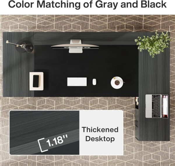 Tribesigns L-Shaped Executive Desk, 78" Modern Office Desk with Drawers and Lateral File Cabinet, Large Computer Table with Storage Shelves, Workstation for Home Office (Grey + Black) - Image 5