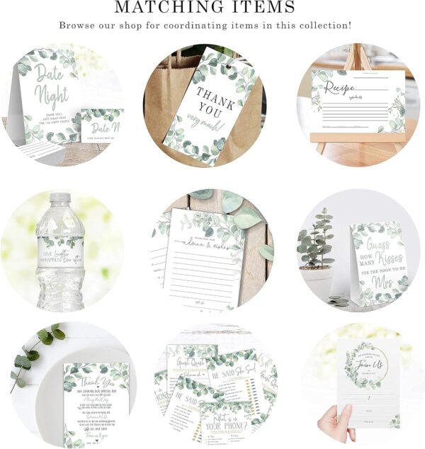 Baby Shower Games (Set of 6 Fun Activities for 25 Guests) - Neutral Greenery Floral Eucalyptus Theme - Perfect for Boy or Girl - 1 Game Printed Per Side - Image 7