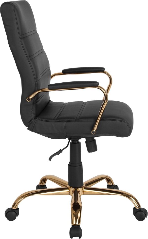 Flash Furniture Whitney High-Back Swivel LeatherSoft Desk Chair with Padded Seat and Armrests, Adjustable Height Padded Office Chair, Black/Gold - Image 6