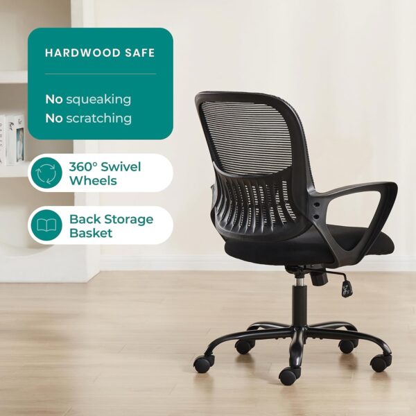 Home Office Computer Desk Chair, Ergonomic Mid-Back Mesh Rolling Work Swivel Task Chairs with Wheels, Comfortable Lumbar Support, Comfy Arms for Bedroom, Study, Dorm, Student - Image 5
