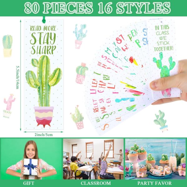 Jetec 80 Pieces Cactus Bookmarks Laminated Reading Bookmarks with 80 Pieces Ribbon Motivational Inspiring Quote Book Markers for Teacher Student Kids Classroom School Office - Image 2