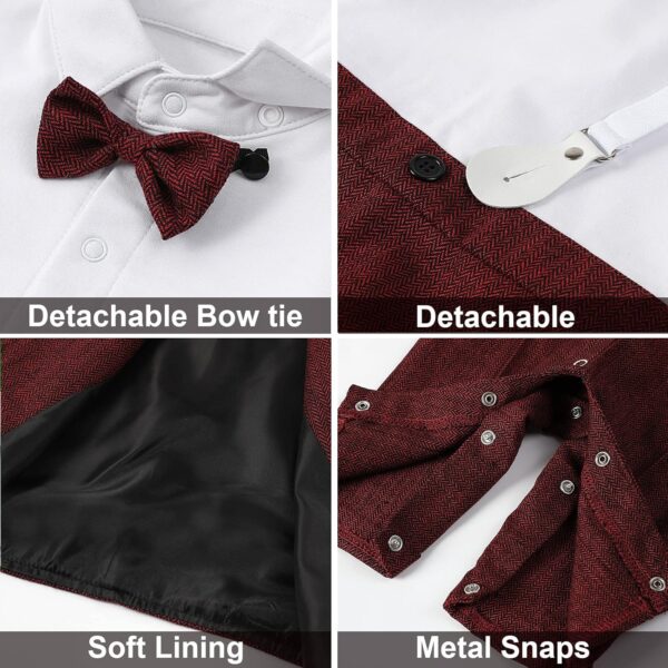 A&J DESIGN 4pcs Baby Boys Suit, 3 Months - 18 Months, Gentleman Romper & Vest & Berets Hat & Bow Tie - Image 4