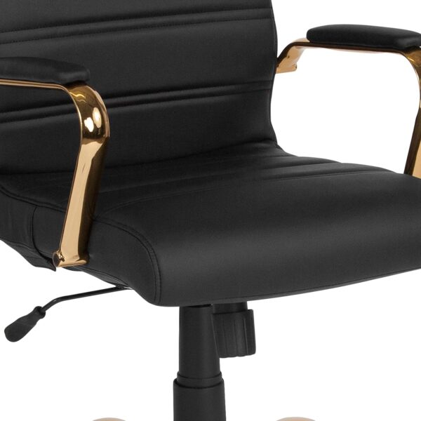 Flash Furniture Whitney High-Back Swivel LeatherSoft Desk Chair with Padded Seat and Armrests, Adjustable Height Padded Office Chair, Black/Gold - Image 9