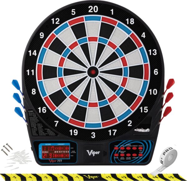 Viper by GLD Products 777 Electronic Dartboard Sport Size Over 40 Games Auto-Scoring LCD Cricket Display Impact-Tough Target for Lasting Durability and Ultra-Thin Spider for Fewer Bounce Outs with Soft Tip Darts, black, one size