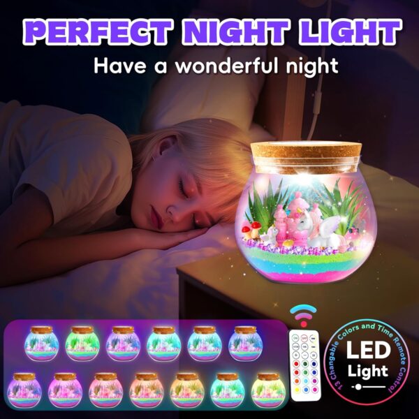 VigorFun Unicorn Terrarium Kit for Kids - Creative LED Night Light Gifts for Girls Birthday Age 3+, DIY Arts & Crafts Light Up Kit, Unicorn Toys for Kids 4 5 6 7 8 9 10 Year Old - Image 4