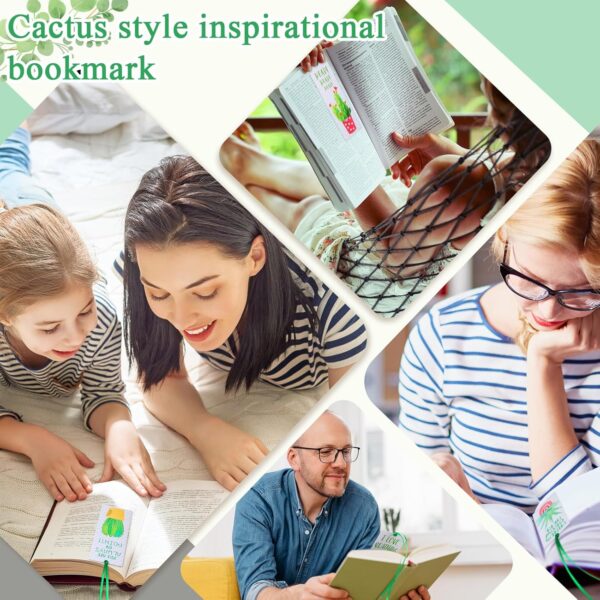 Jetec 80 Pieces Cactus Bookmarks Laminated Reading Bookmarks with 80 Pieces Ribbon Motivational Inspiring Quote Book Markers for Teacher Student Kids Classroom School Office - Image 6
