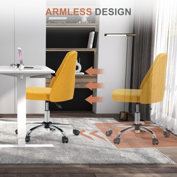 DUMOS Office Desk Chair, Modern Cute Rolling Vanity Swivel Task Chairs with Wheels, Comfortable Back Seat Armless for Home, Bedrooms, Office, Study, Student, Adults, Make-up, Dressing Room, Yellow - Image 7