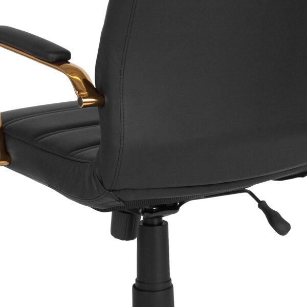 Flash Furniture Whitney High-Back Swivel LeatherSoft Desk Chair with Padded Seat and Armrests, Adjustable Height Padded Office Chair, Black/Gold - Image 8