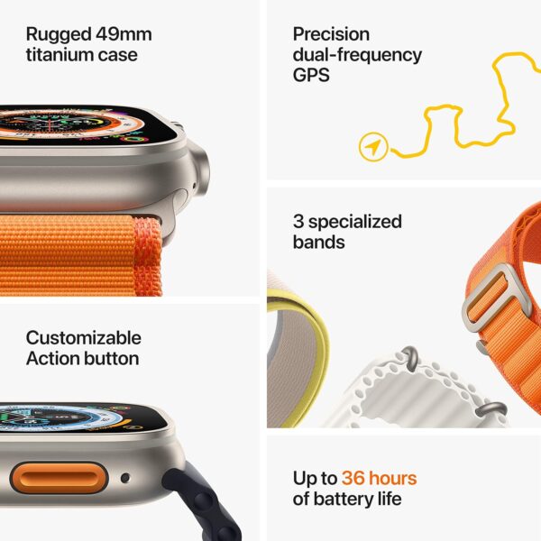 Apple Watch Ultra [GPS + Cellular 49mm] Titanium Case with Yellow Ocean Band, One Size (Renewed Premium) - Image 7
