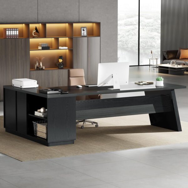Tribesigns L-Shaped Executive Desk, 78" Modern Office Desk with Drawers and Lateral File Cabinet, Large Computer Table with Storage Shelves, Workstation for Home Office (Grey + Black)