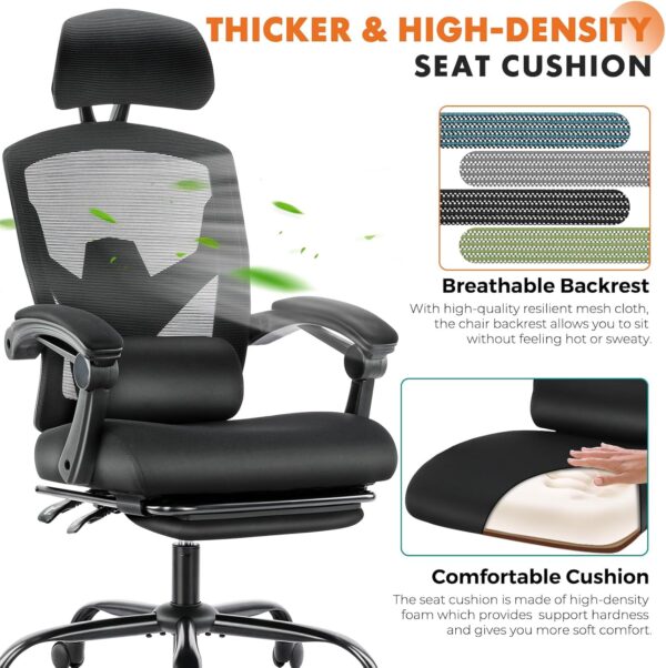 Sweetcrispy Office Computer Desk Chair, Ergonomic High-Back Mesh Rolling Work Swivel Chairs with Wheels, Comfortable Lumbar Support, Comfy Arms for Home, Bedroom, Study, Student, Black - Image 3