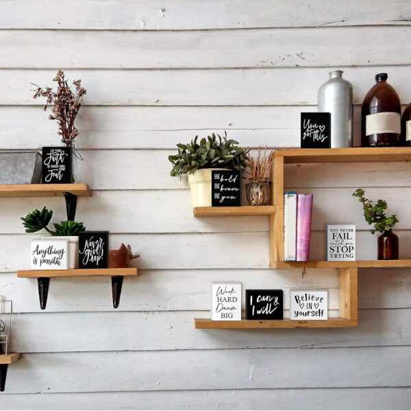 Yulejo 9 Pcs Mini Inspirational Wooden Signs Office Desk Decor Valentines Day Gifts Positive Motivational Quotes Table Decor Bathroom Shelf Cheer up - Image 7