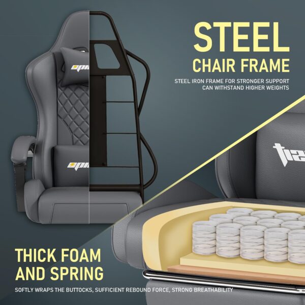 Gaming Chair - Ergonomic Office Chair with Lumbar Support & Pocket Spring Cushion,Heavy Duty 400lb Capacity, High-Back Computer Desk Chair for Home/Work Gray - Image 4