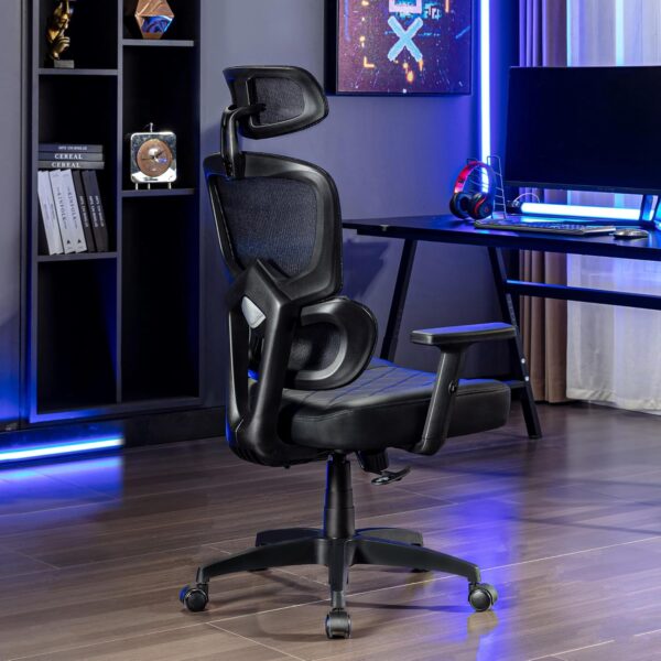 VECELO Swivel Ergonomic High Back Mesh Office Chair with Adjustable Headrest Armrest, Backrest Tilt Function, Lumbar Support for Executive/Computer Desk/Task Work - Image 2