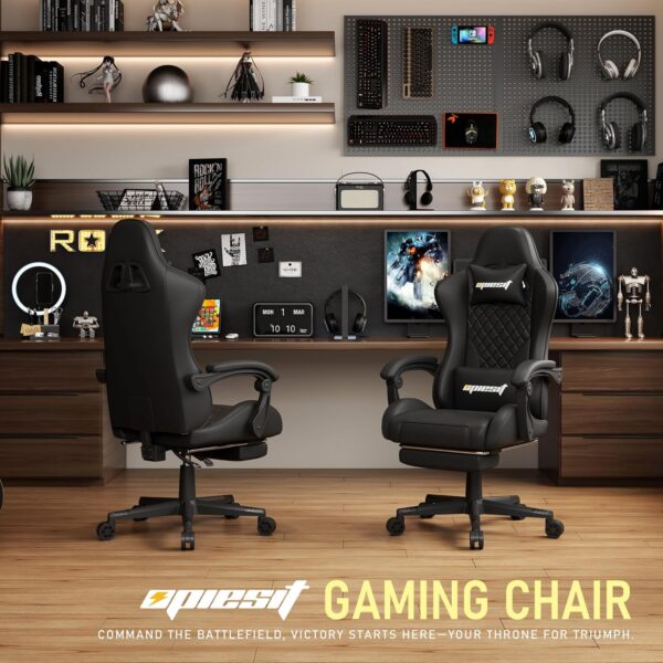 Ergonomic Gaming Chair - Heavy Duty 400lb Capacity Computer Chairs Office Chair for Adults,High-Back Design & Pocket Spring Cushion for Long Hours Sitting - Home & Computer Desk Chair Black - Image 2