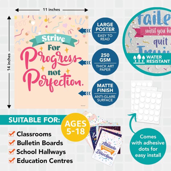 Decorably 15 Confetti Themed Inspirational Posters for Classroom, 11x14in Matte-Laminated Inspirational Classroom Posters