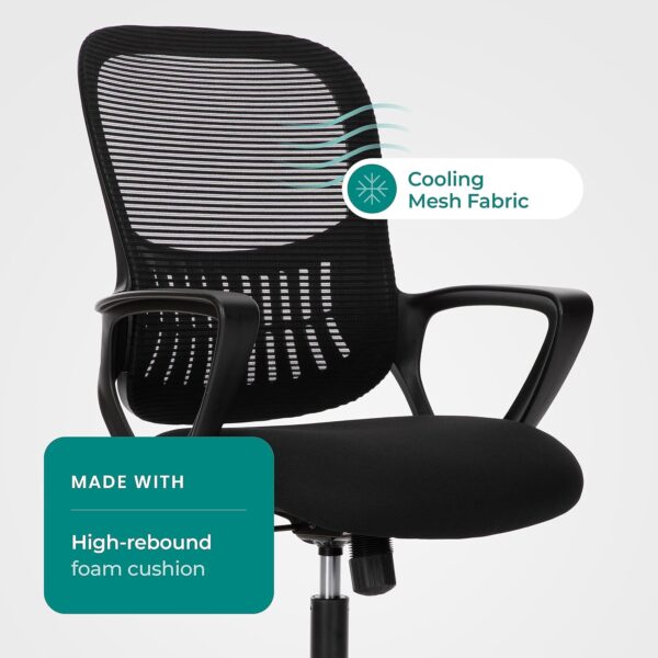 Home Office Computer Desk Chair, Ergonomic Mid-Back Mesh Rolling Work Swivel Task Chairs with Wheels, Comfortable Lumbar Support, Comfy Arms for Bedroom, Study, Dorm, Student - Image 6