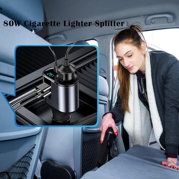 LIHAN USB C Car Charger, Cigarette Lighter Adapter,12V/24V Socket Splitter with 3 USB Ports, Type C PD Fast Car Charger Compatible for iPhone, Galaxy, iPad, GPS - Image 4