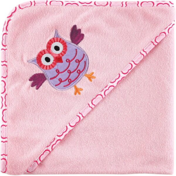 Luvable Friends Unisex Baby Hooded Towel and Washcloth, Pink Owl, One Size